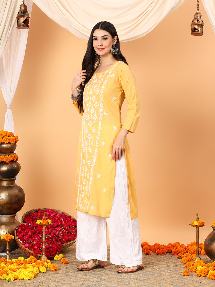 Pooja Cotton Chikankari Straight Kurta
