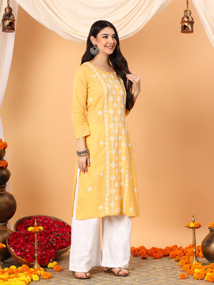 Pooja Cotton Chikankari Straight Kurta