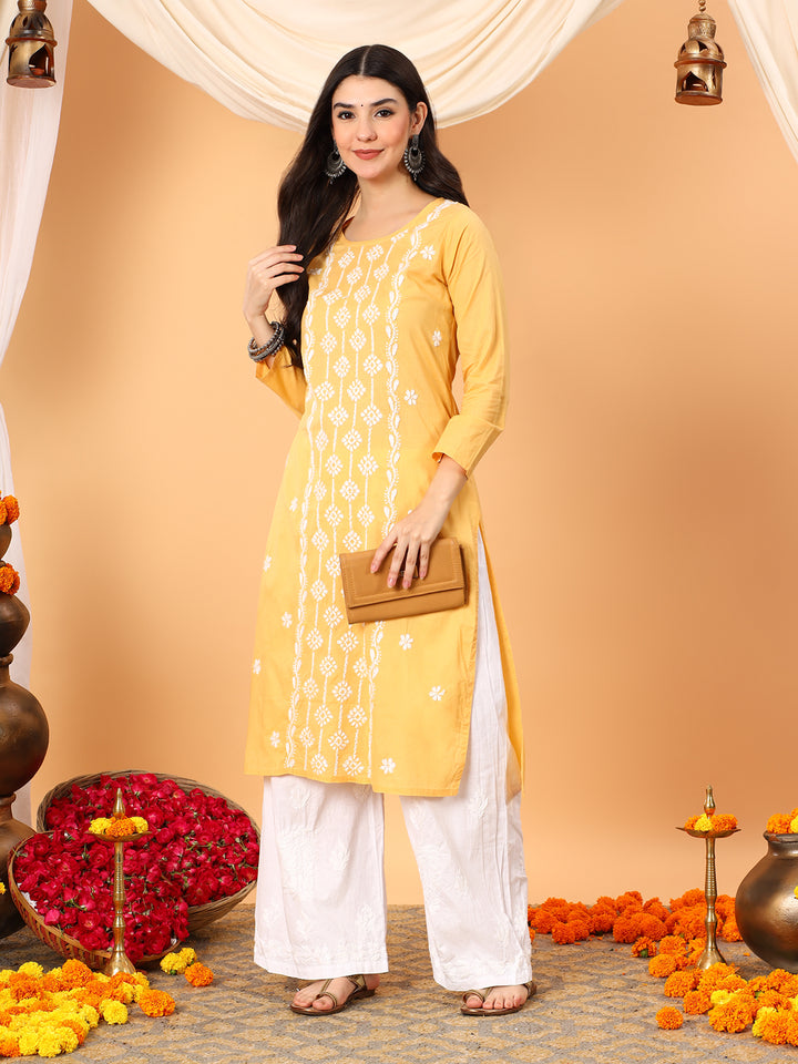 Pooja Cotton Chikankari Straight Kurta