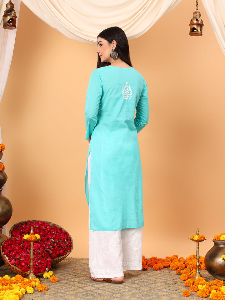 Pooja Cotton Chikankari Straight Kurta