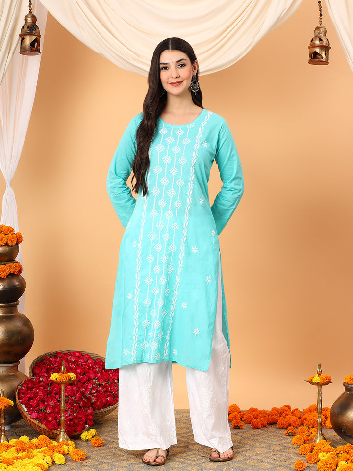 Pooja Cotton Chikankari Straight Kurta