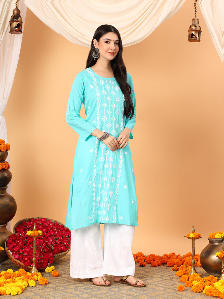 Pooja Cotton Chikankari Straight Kurta