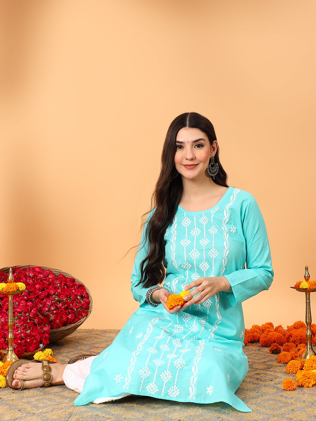 Pooja Cotton Chikankari Straight Kurta