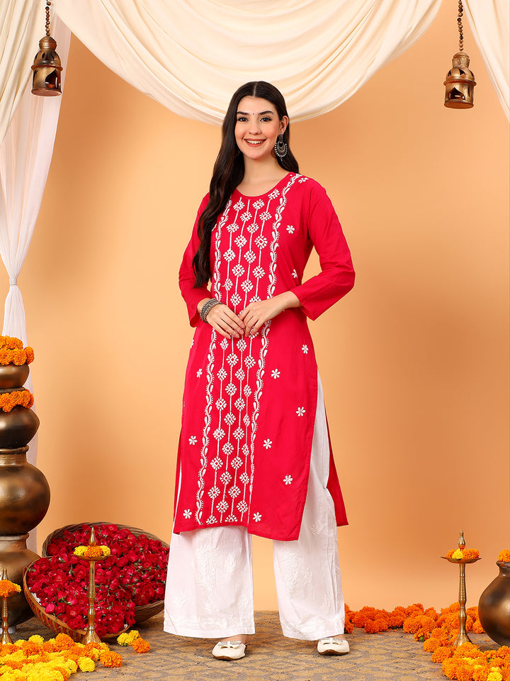Pooja Cotton Chikankari Straight Kurta