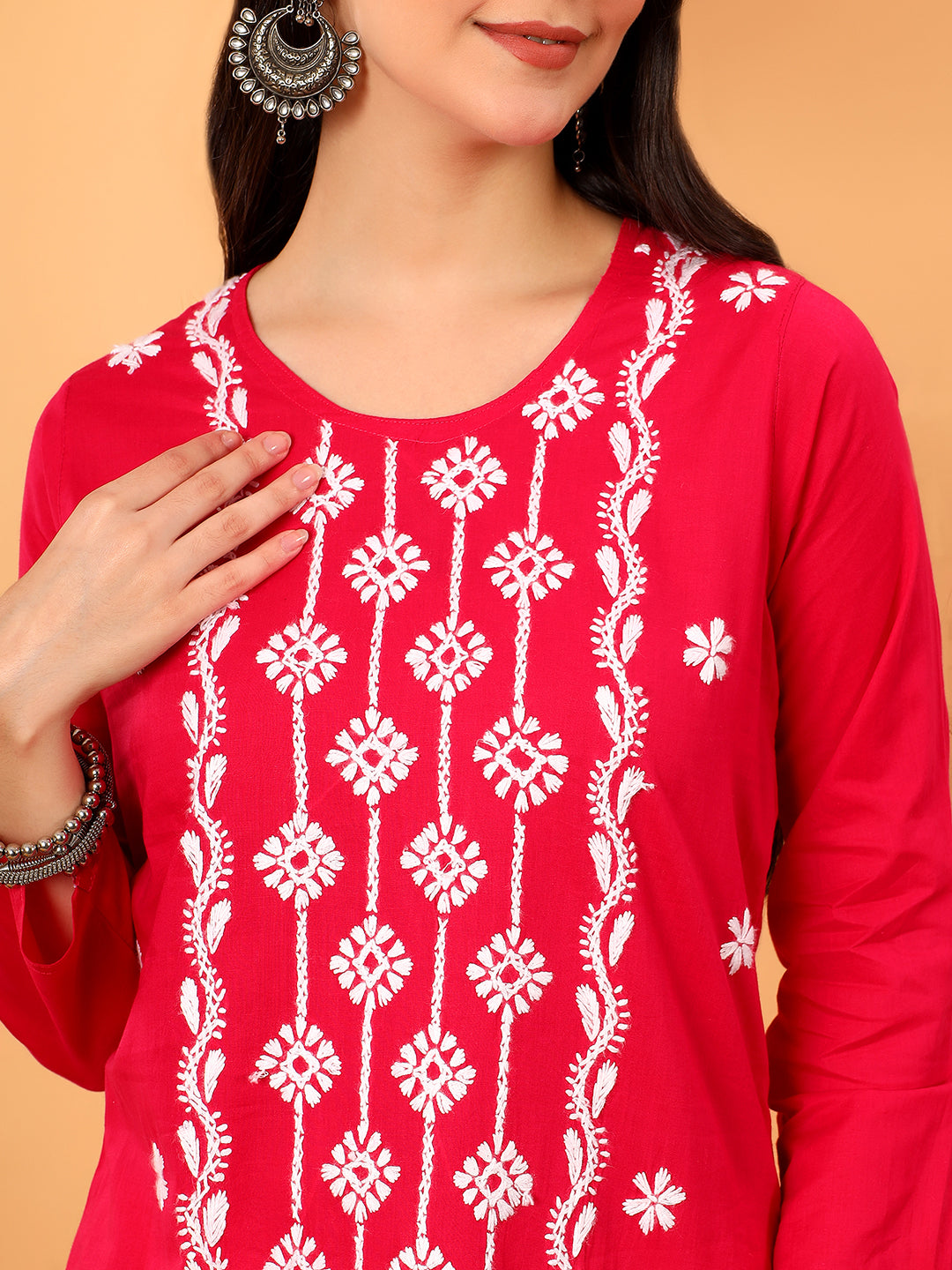 Pooja Cotton Chikankari Straight Kurta