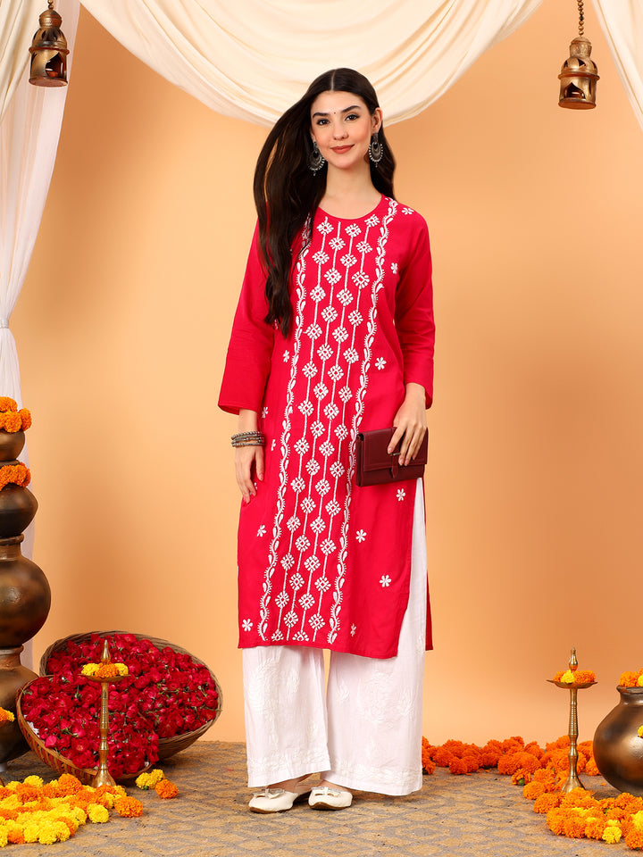 Pooja Cotton Chikankari Straight Kurta