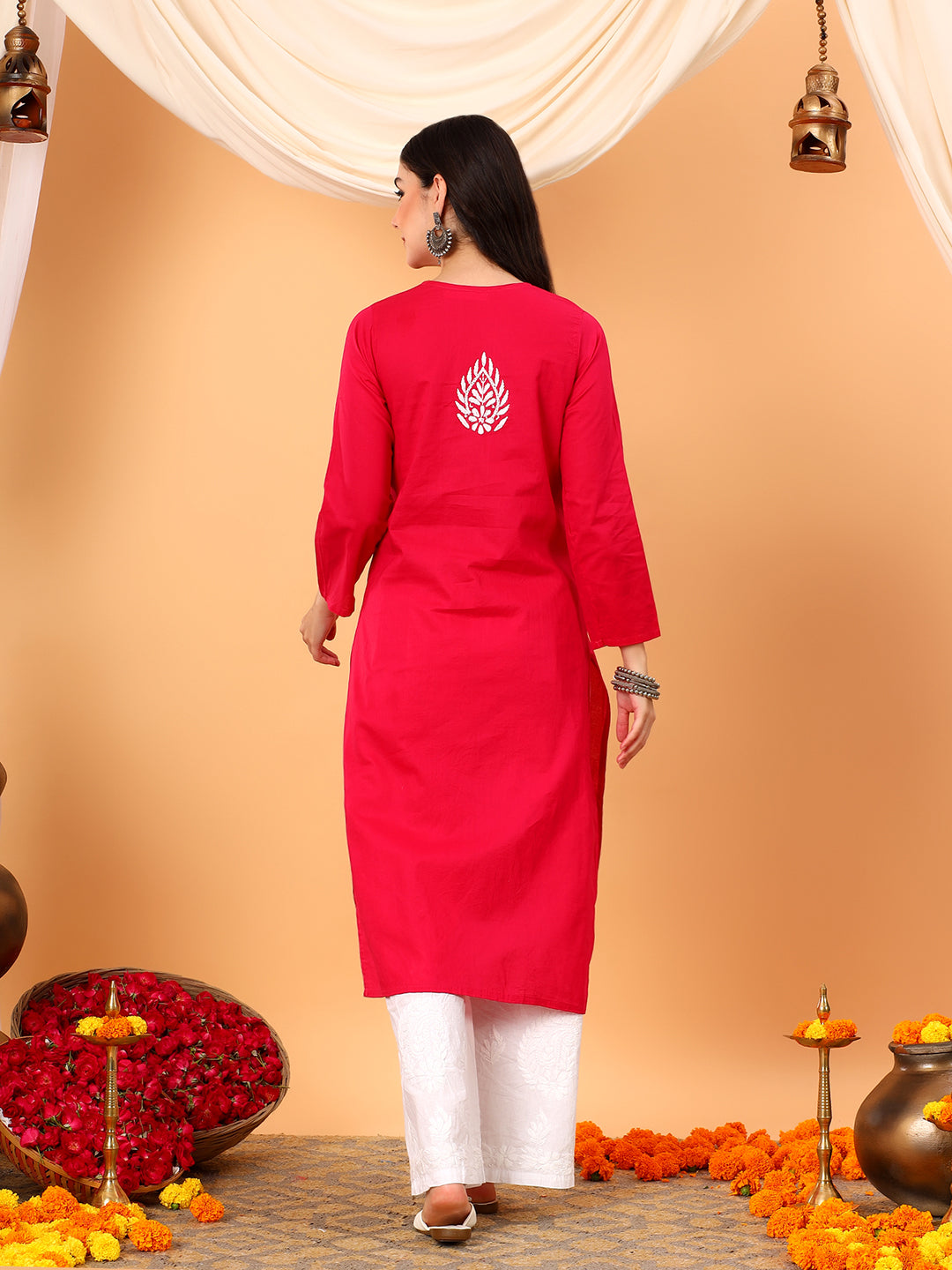 Pooja Cotton Chikankari Straight Kurta