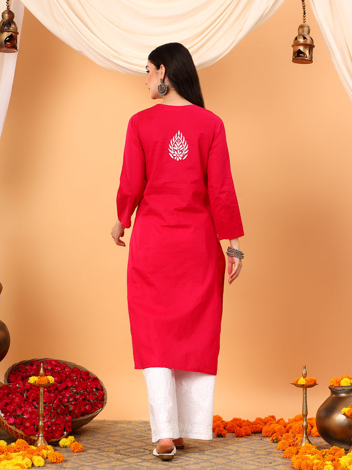 Pooja Cotton Chikankari Straight Kurta