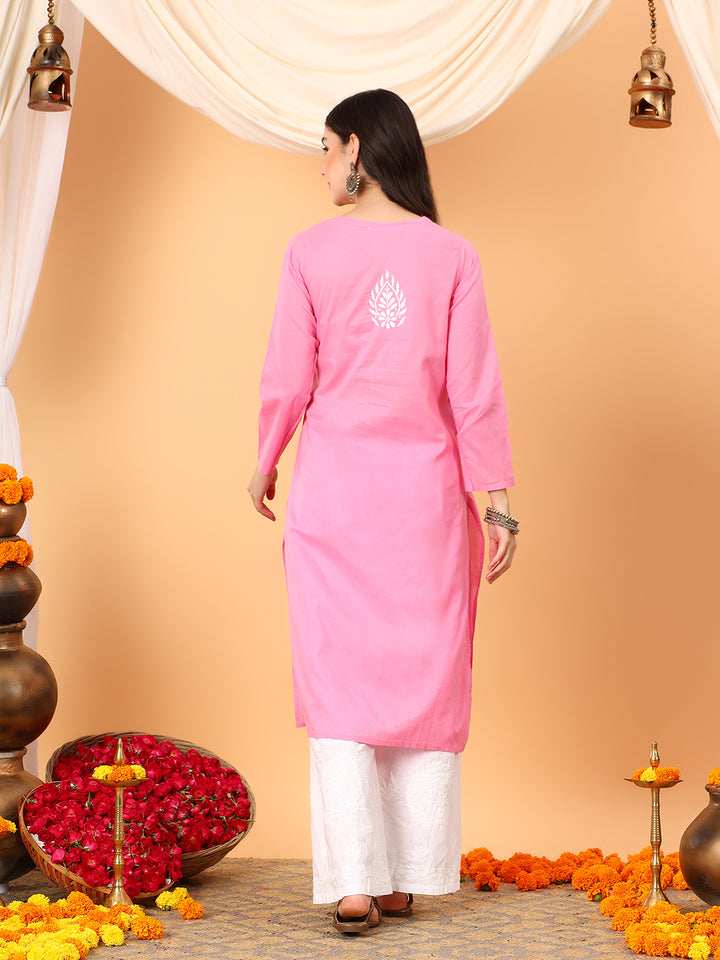 Pooja Cotton Chikankari Straight Kurta