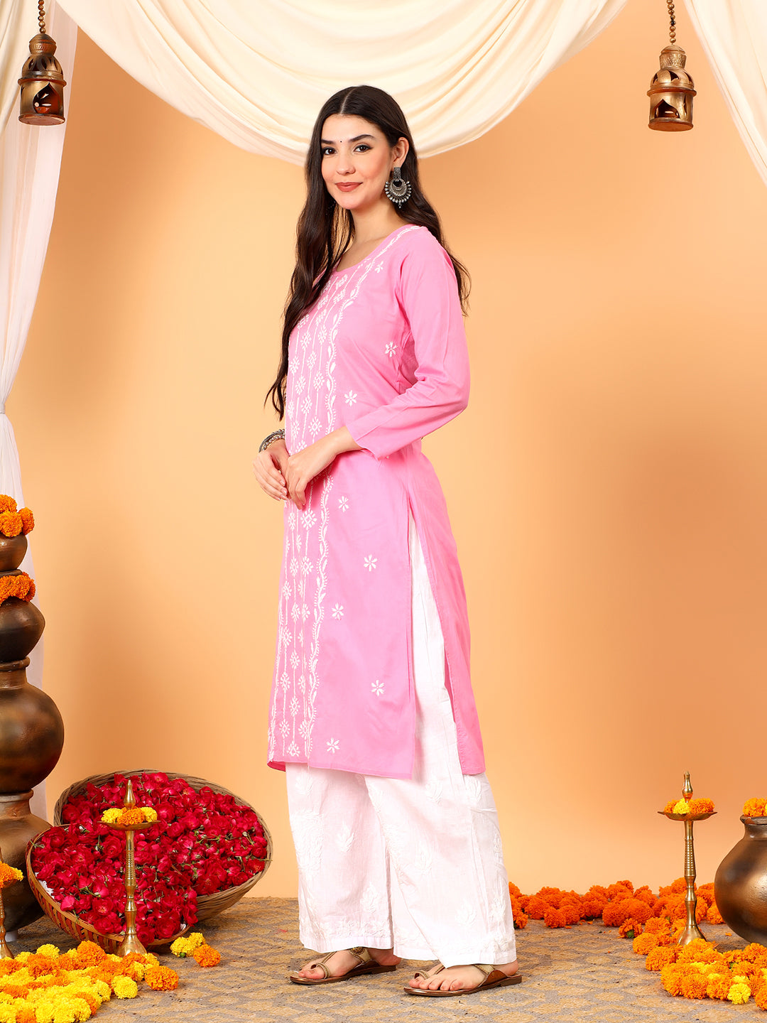 Pooja Cotton Chikankari Straight Kurta