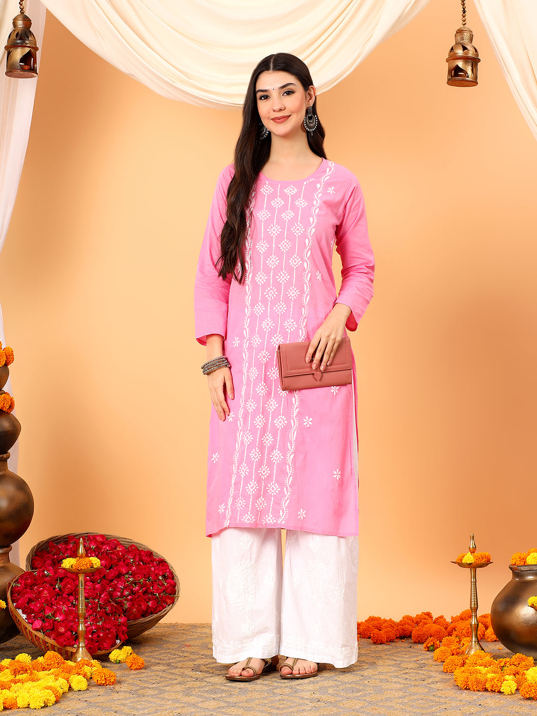 Pooja Cotton Chikankari Straight Kurta