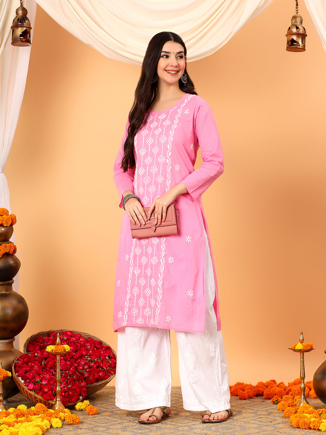 Pooja Cotton Chikankari Straight Kurta