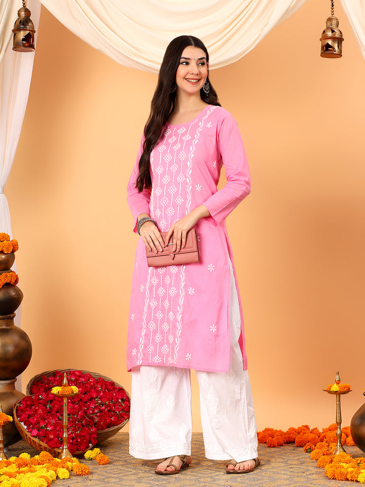 Pooja Cotton Chikankari Straight Kurta