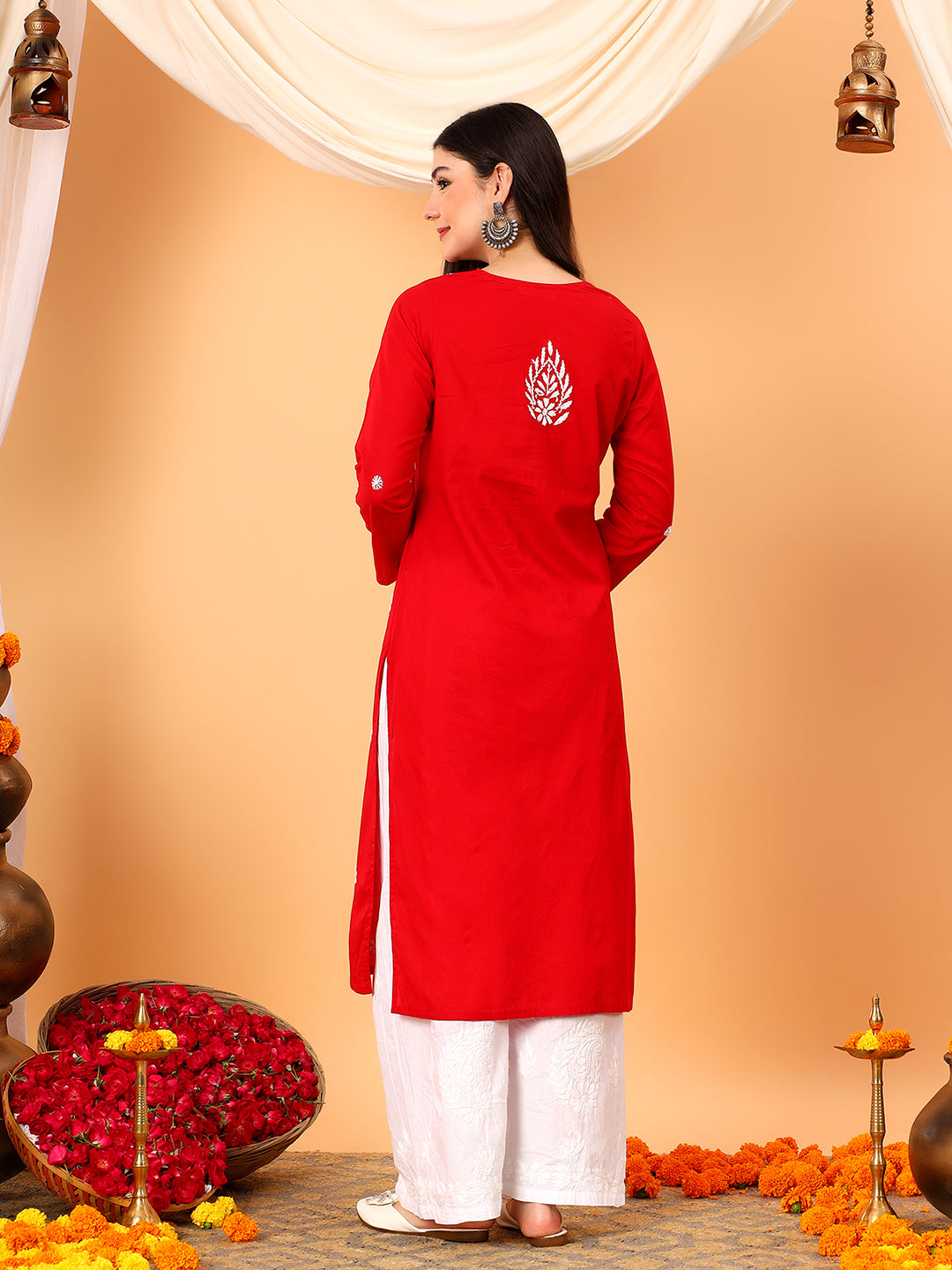 Pooja Cotton Chikankari Straight Kurta