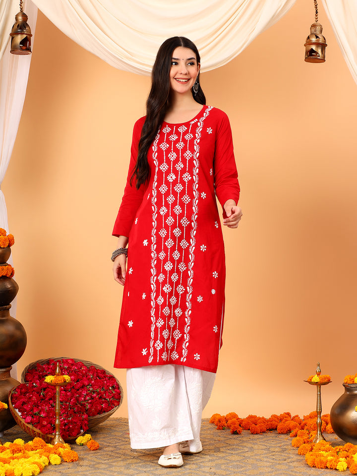 Pooja Cotton Chikankari Straight Kurta