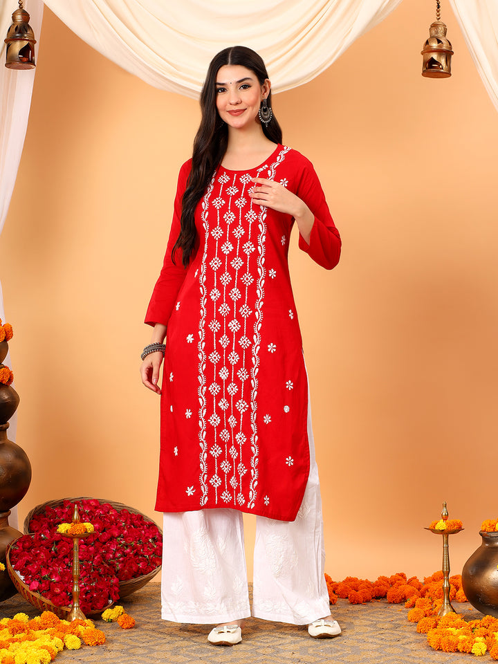 Pooja Cotton Chikankari Straight Kurta