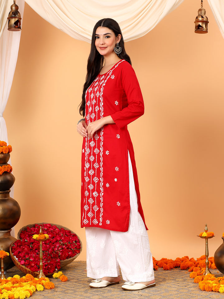 Pooja Cotton Chikankari Straight Kurta