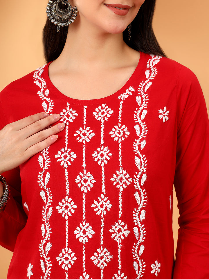 Pooja Cotton Chikankari Straight Kurta