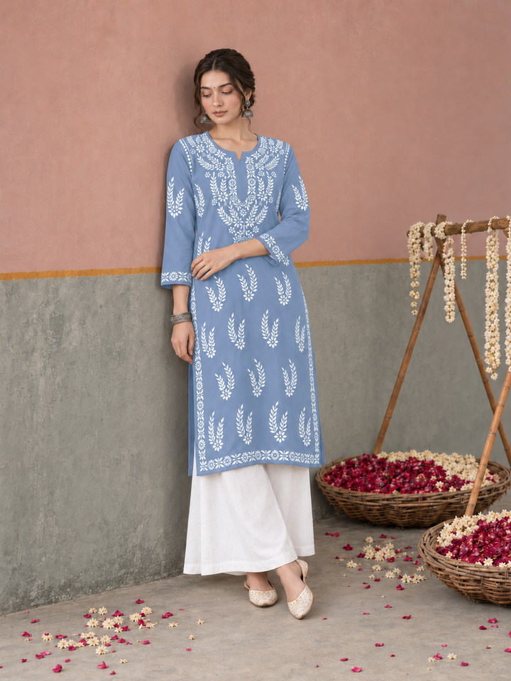Vamika Chikankari Rayon Straight Kurta