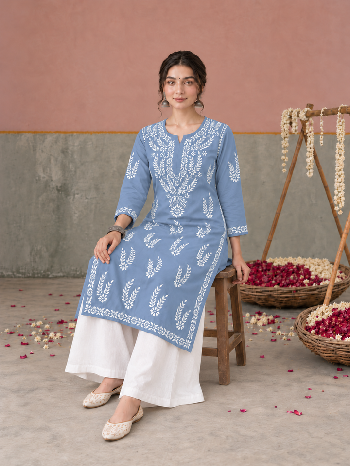 Vamika Chikankari Rayon Straight Kurta