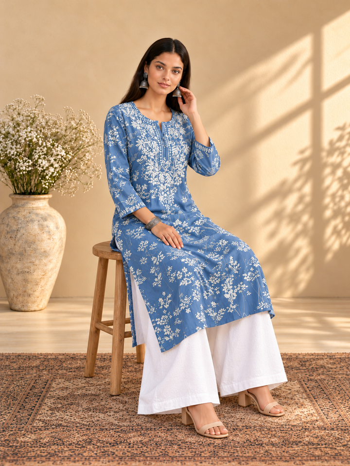 Zainab Chikankari Mulmul Straight Kurta