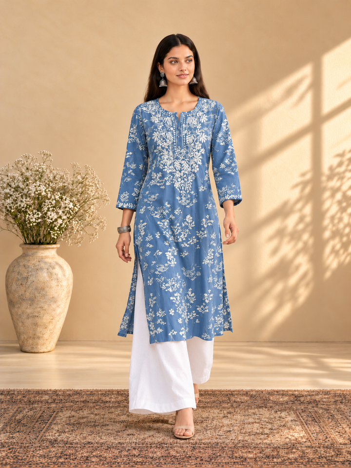 Zainab Chikankari Mulmul Straight Kurta