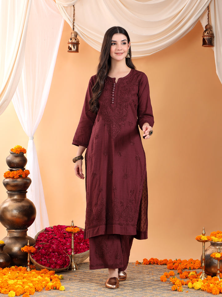 Priya Chikankari Kurta Palazzo Cotton Co-ord Set