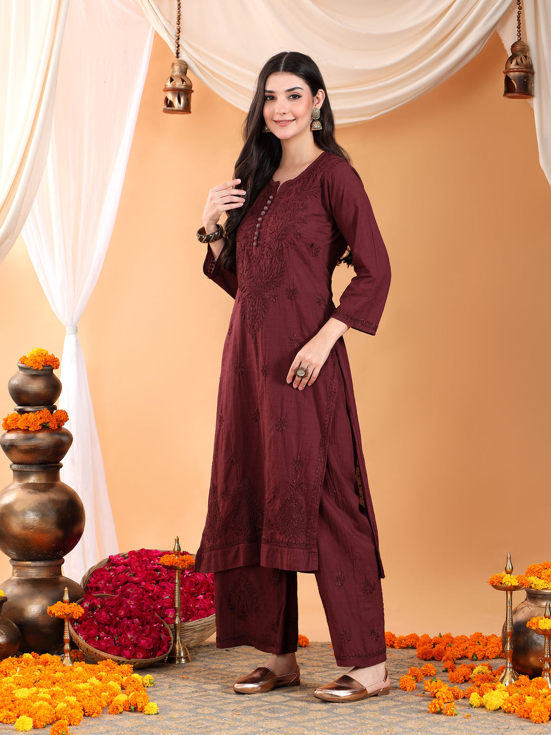 Priya Chikankari Kurta Palazzo Cotton Co-ord Set