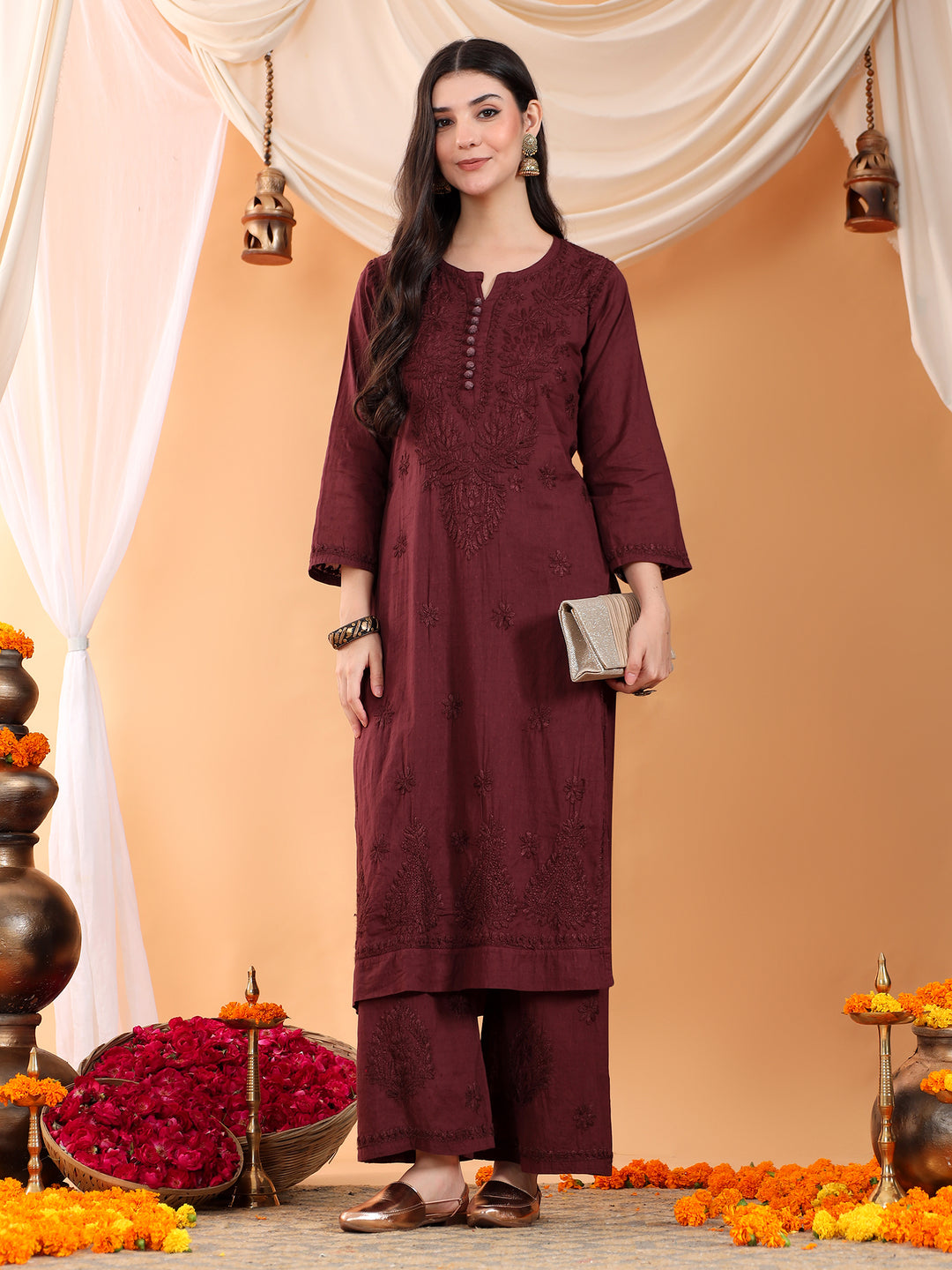 Priya Chikankari Kurta Palazzo Cotton Co-ord Set