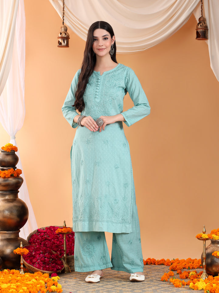 Priya Chikankari Kurta Palazzo Cotton Co-ord Set