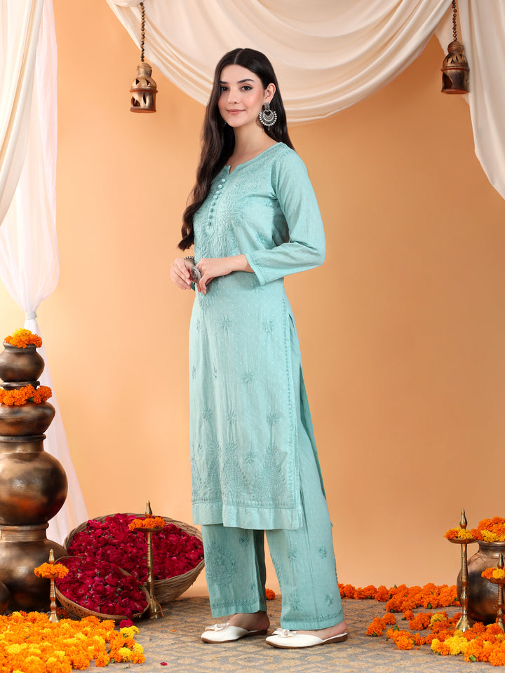 Priya Chikankari Kurta Palazzo Cotton Co-ord Set