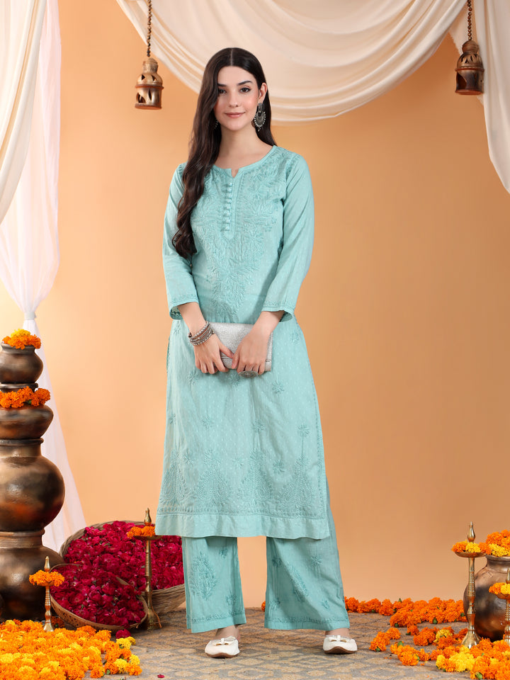 Priya Chikankari Kurta Palazzo Cotton Co-ord Set