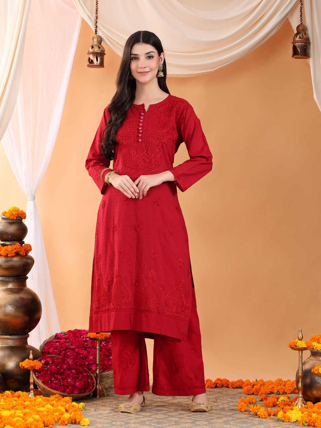 Priya Chikankari Kurta Palazzo Cotton Co-ord Set