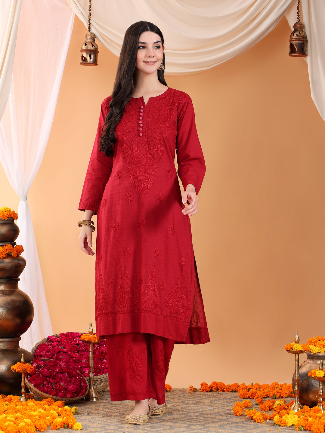 Priya Chikankari Kurta Palazzo Cotton Co-ord Set