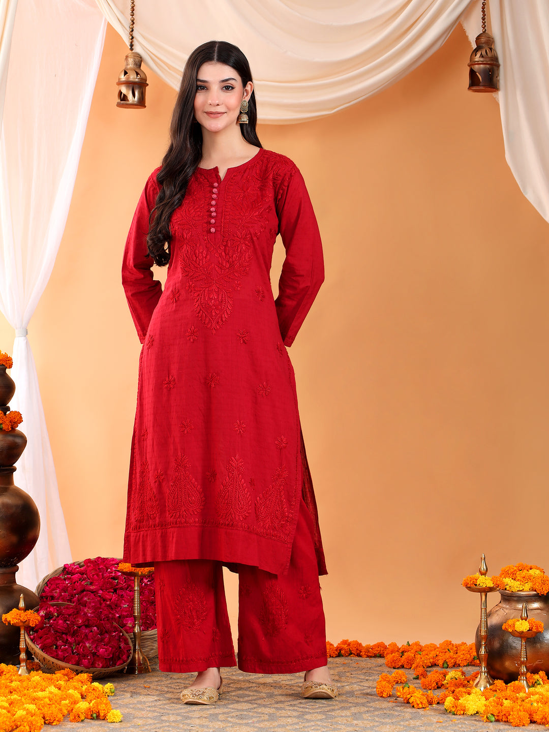 Priya Chikankari Kurta Palazzo Cotton Co-ord Set
