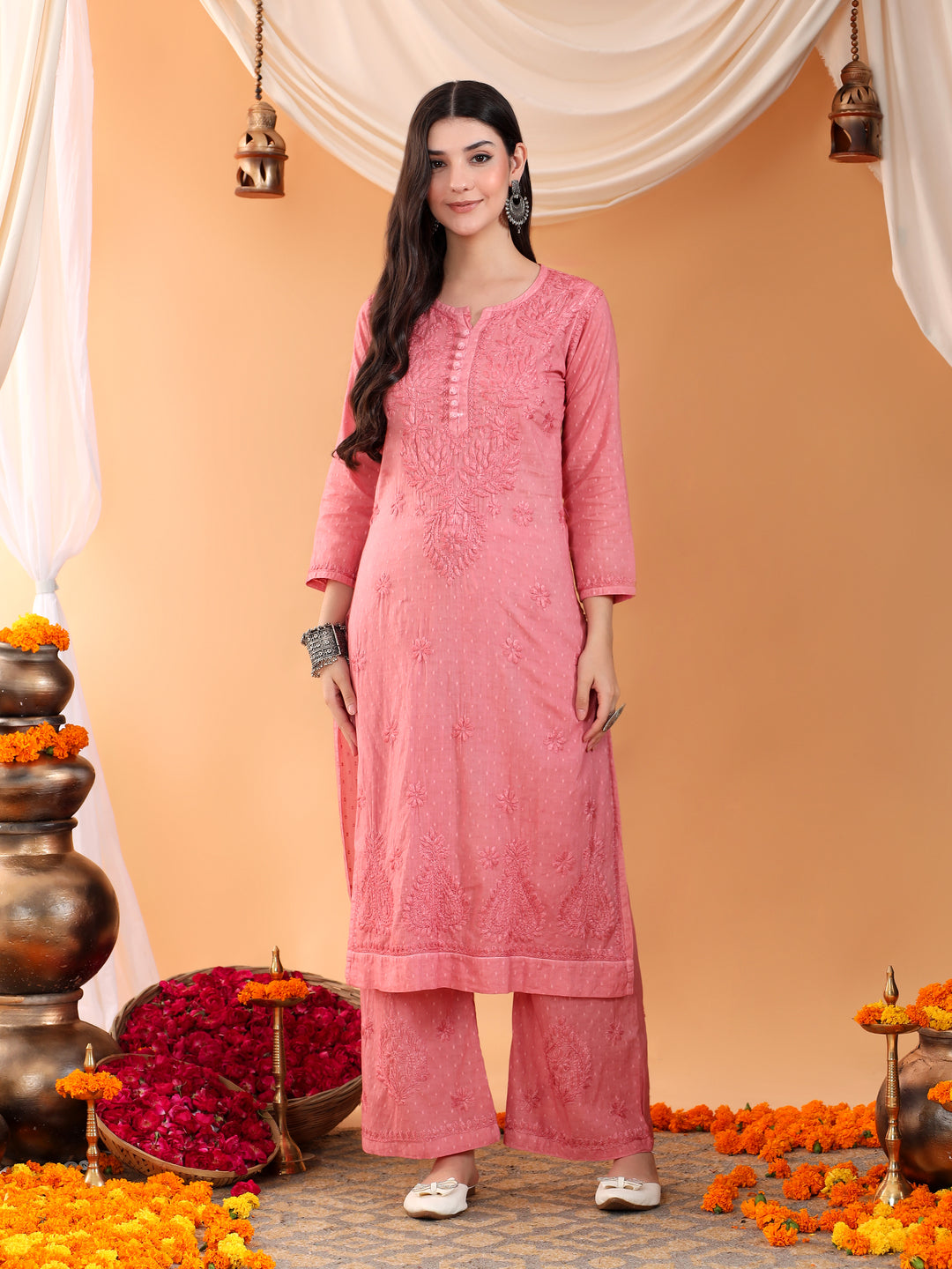 Priya Chikankari Kurta Palazzo Cotton Co-ord Set