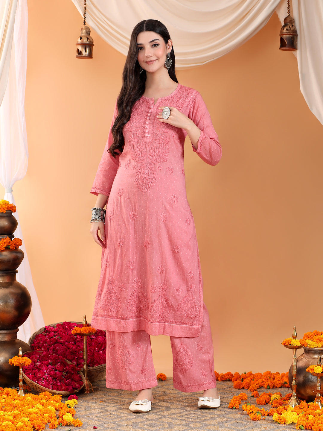 Priya Chikankari Kurta Palazzo Cotton Co-ord Set