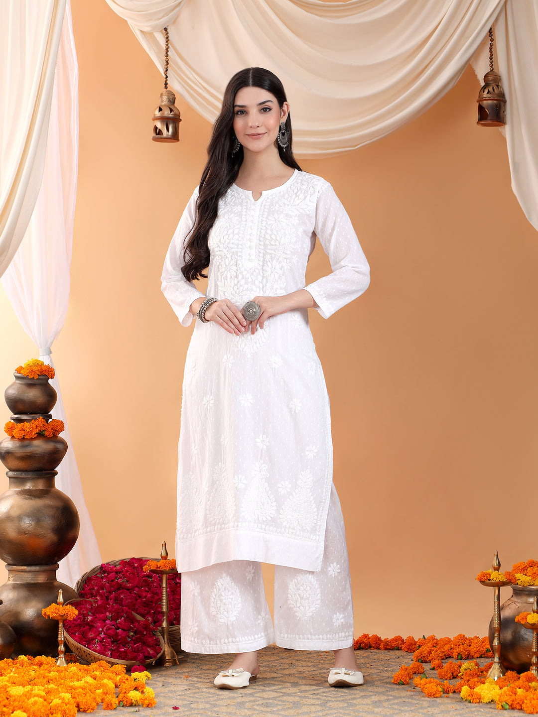 Priya Chikankari Kurta Palazzo Cotton Co-ord Set