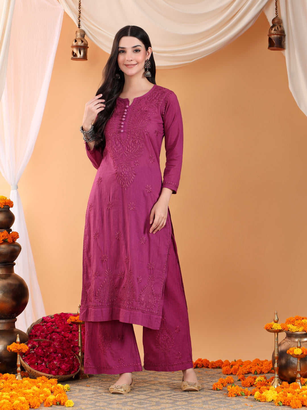 Priya Chikankari Kurta Palazzo Cotton Co-ord Set