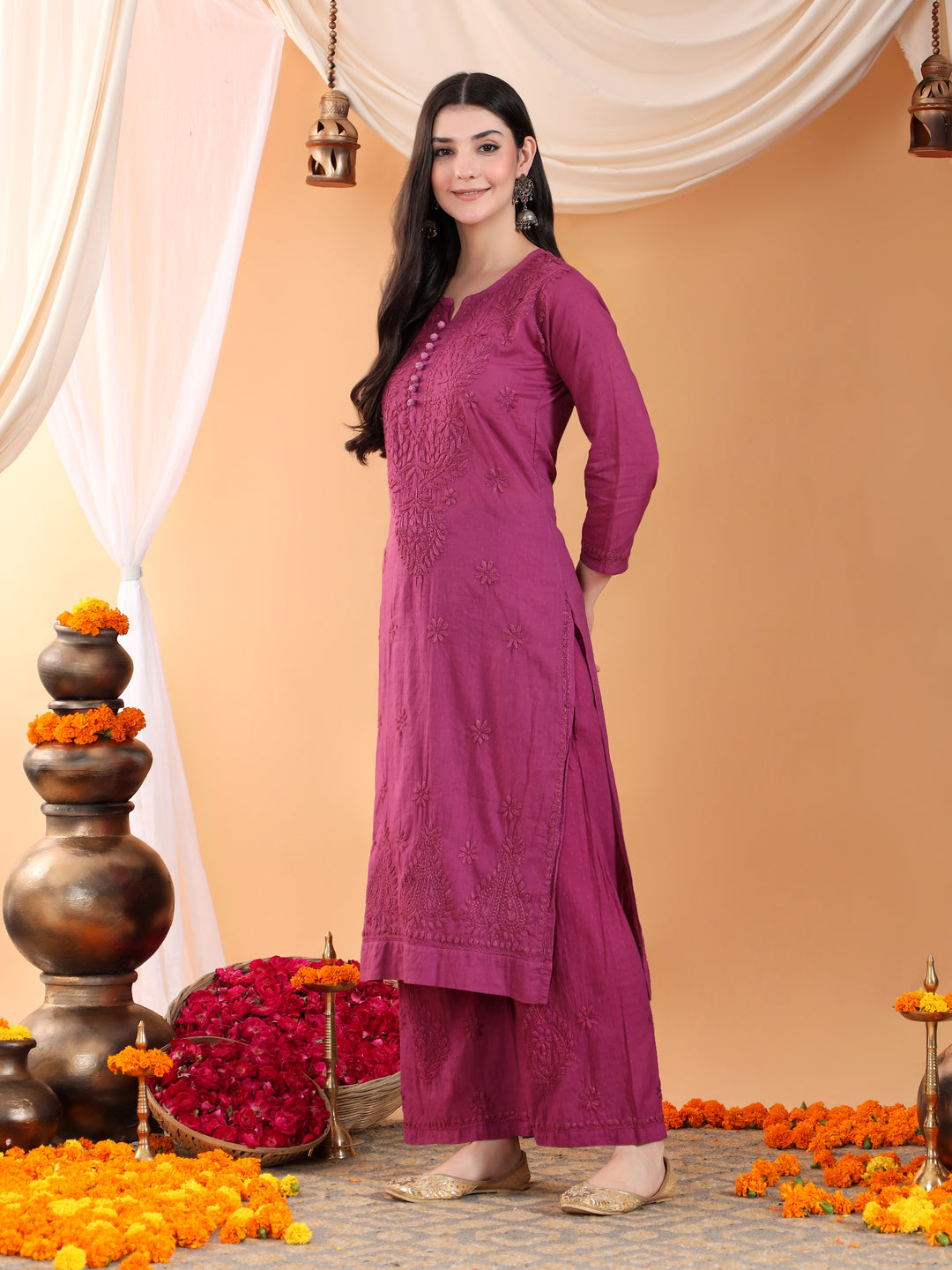 Priya Chikankari Kurta Palazzo Cotton Co-ord Set