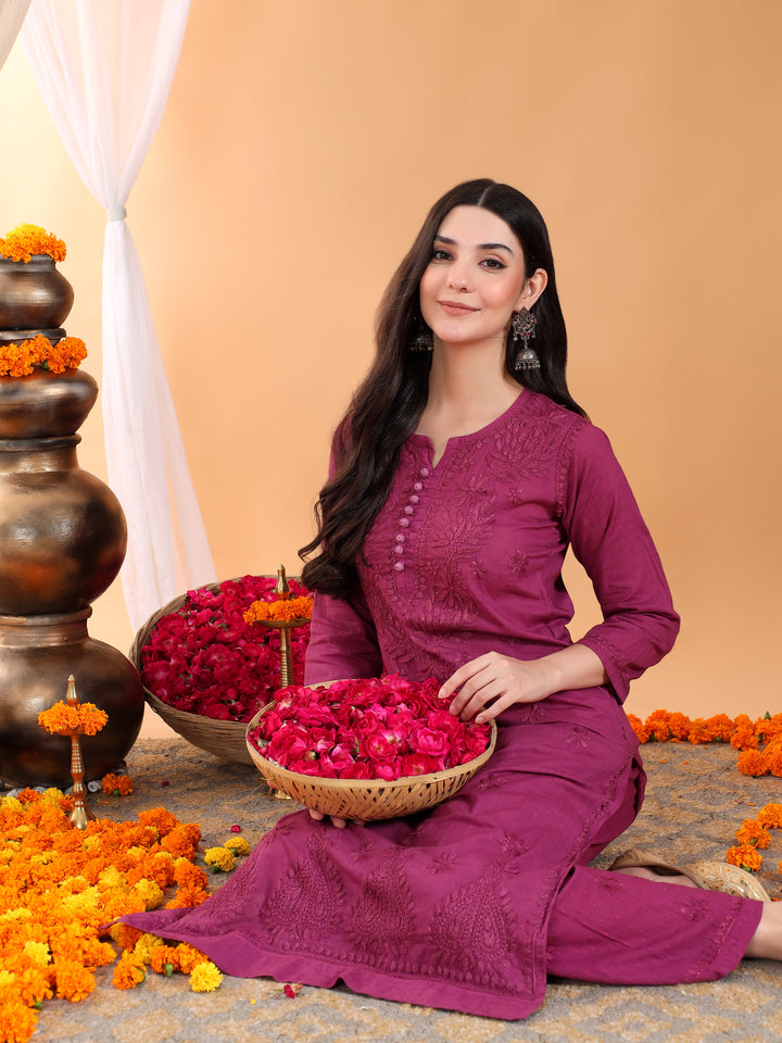 Priya Chikankari Kurta Palazzo Cotton Co-ord Set