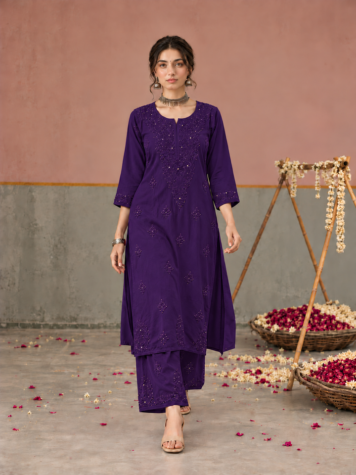 Avika Rayon Chikankari Mukaish Co-ord Set