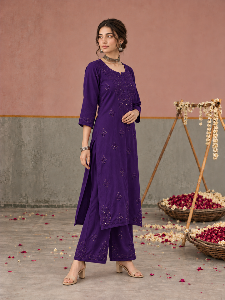 Avika Rayon Chikankari Mukaish Co-ord Set