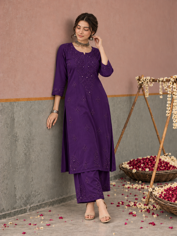 Avika Rayon Chikankari Mukaish Co-ord Set