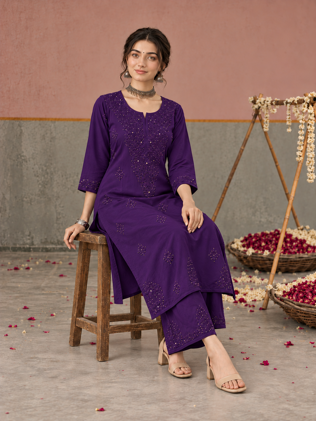 Avika Rayon Chikankari Mukaish Co-ord Set