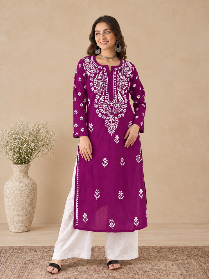 Lata Cotton Chikankari Basic Straight Kurta