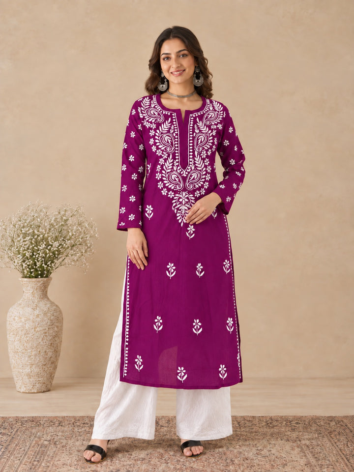 Lata Cotton Chikankari Basic Straight Kurta