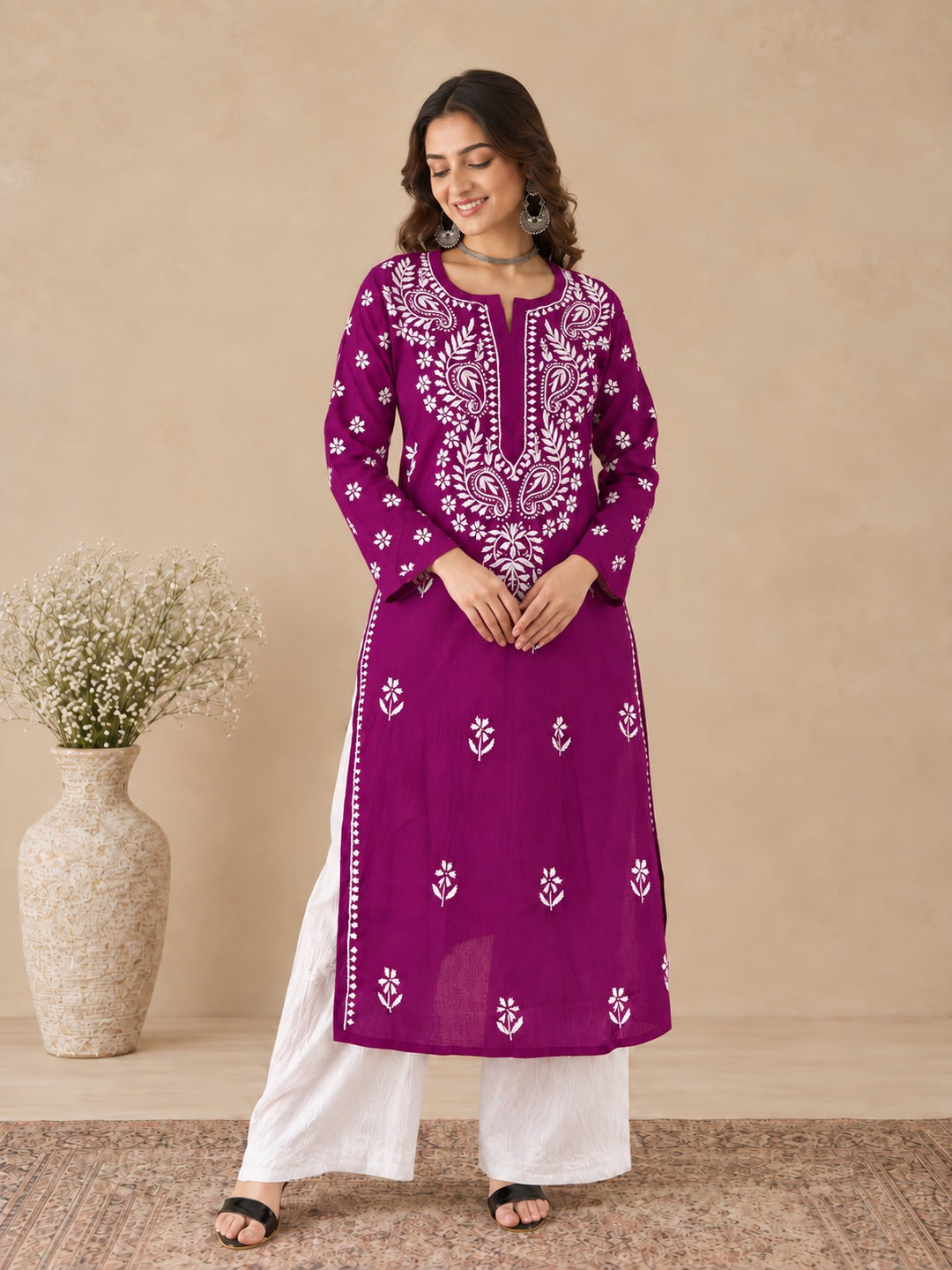Lata Cotton Chikankari Basic Straight Kurta