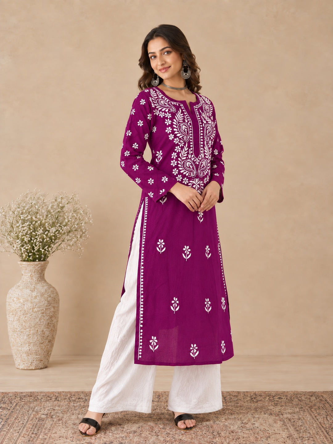 Lata Cotton Chikankari Basic Straight Kurta