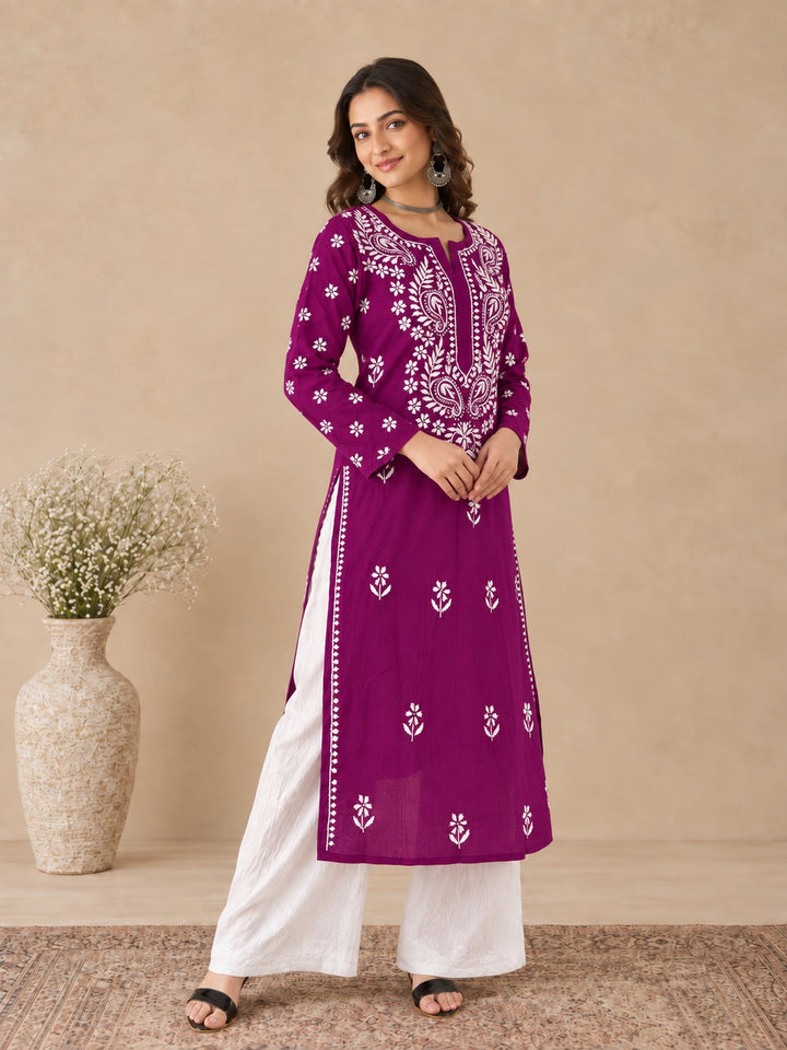 Lata Cotton Chikankari Basic Straight Kurta